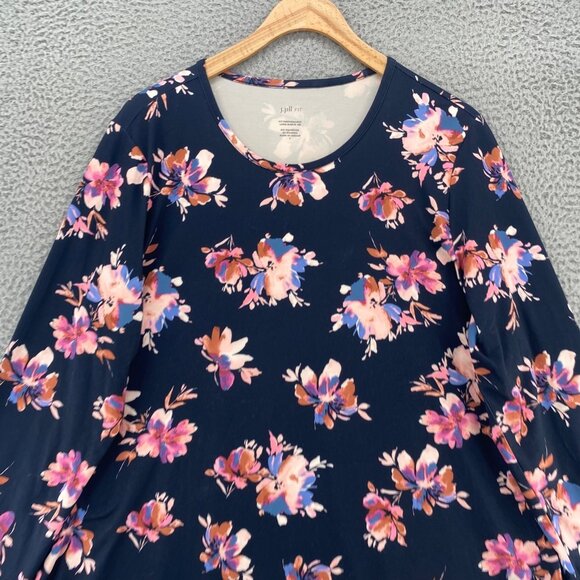 J Jill Top Womens Large Navy Pink Floral Fit Performance Long Sleeve Tee Stretch - Picture 2 of 10